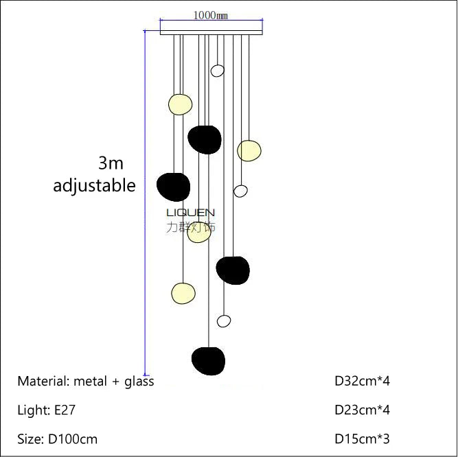 Afralia™ Cobblestone Glass LED Pendant Lights Chandelier for Villa Hotel Loft Stairway