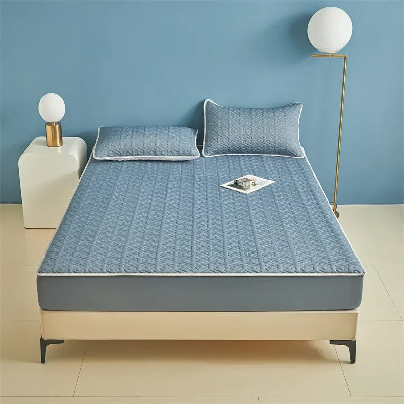 Afralia™ Ice Silky Latex Fitted Sheet Set - Soft Breathable Solid Color Mat