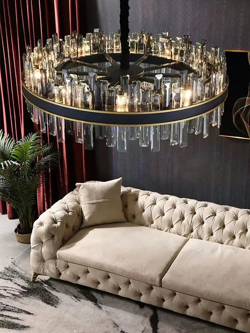 Afralia™ Crystal Chandelier Round Light Fixture for Luxury Living Room Décor