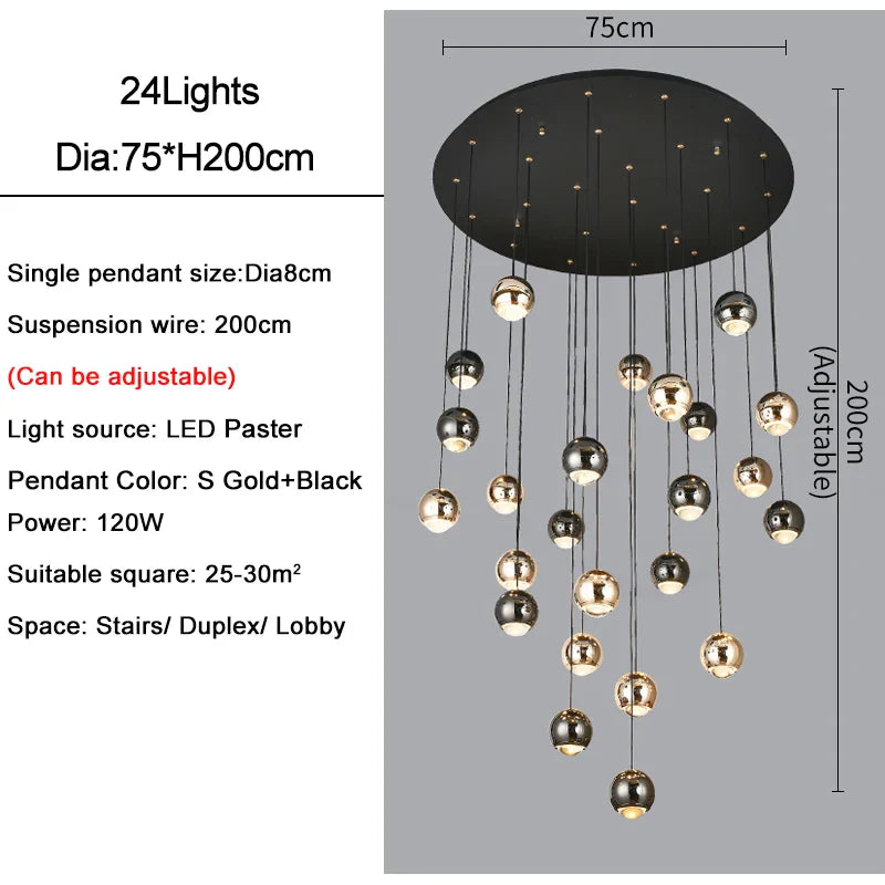 Afralia™ Crystal Ball Pendant Light for Modern Living Room, Black & Gold Luxury Fixture