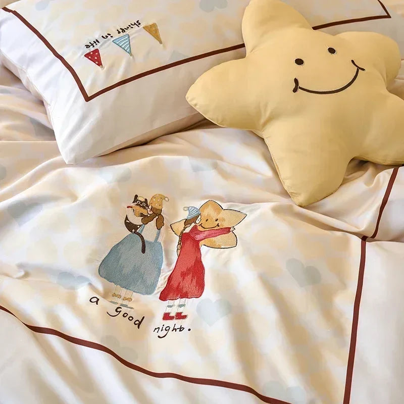 Afralia™ Embroidered Queen Bedding Set: High-Quality 100% Cotton Duvet Cover with Sheet & Pillowcases