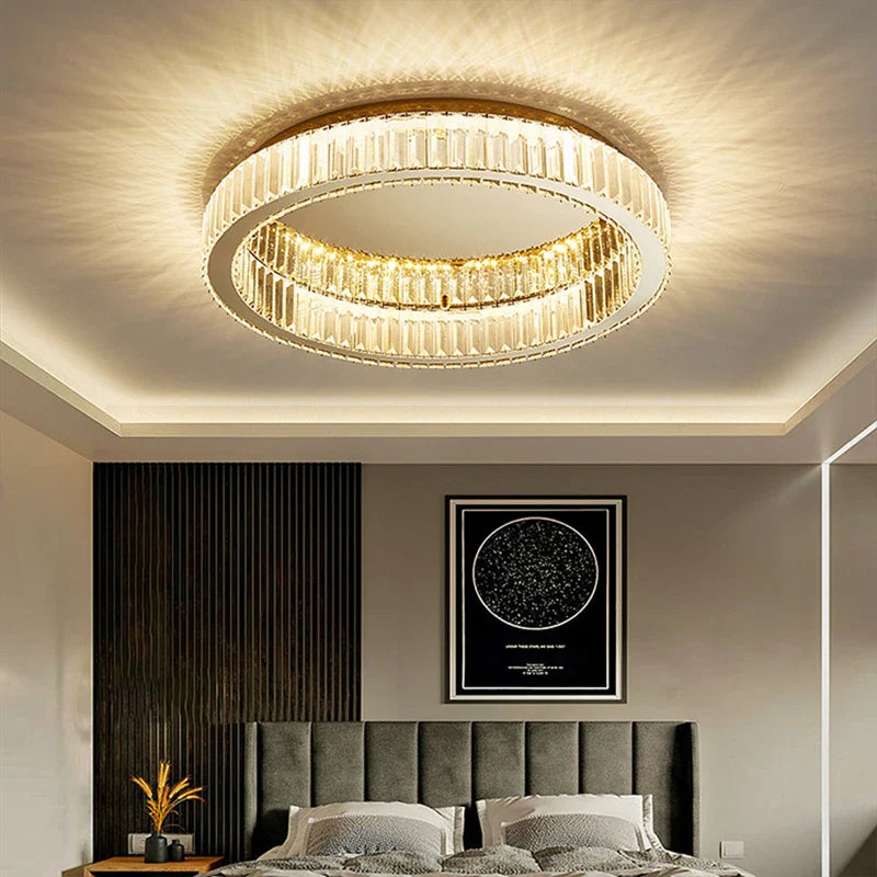 Afralia™ Crystal LED Chrome Ceiling Light Stainless Steel Art Lighting