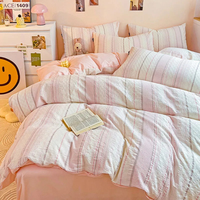 Afralia™ Cotton Jacquard Bedding Set - Single Double Queen King Size Bedclothes