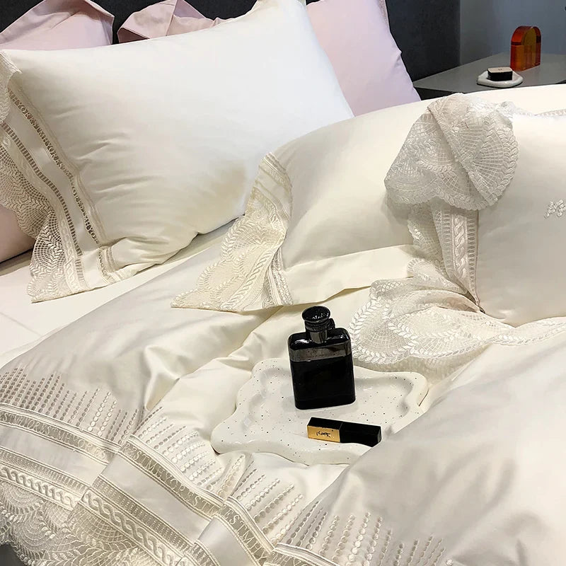 Afralia™ Lace Ruffle Bedding Set, 1000TC Egyptian Cotton, Luxury Princess Style
