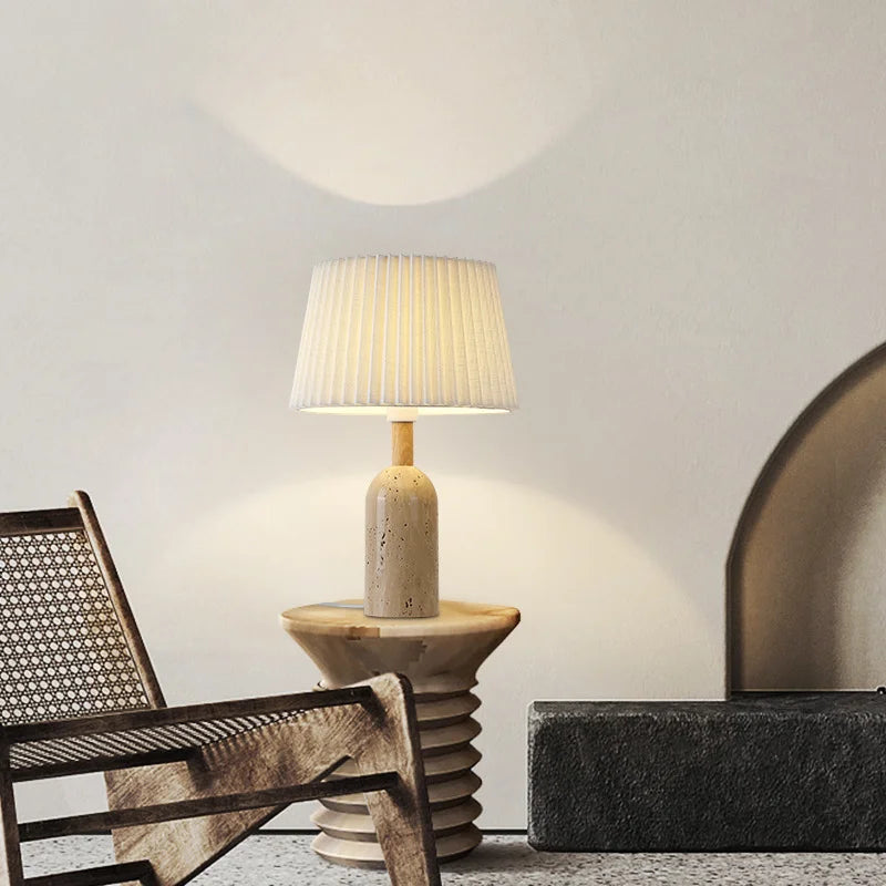 Afralia™ Retro Vintage Natural Stone Table Lamp with Fabric Lampshade for Home and Hotel