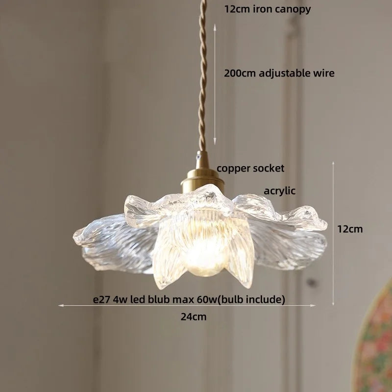 Afralia™ Acrylic LED Pendant Light: Copper Walnut Wood Flower Hang Lamp