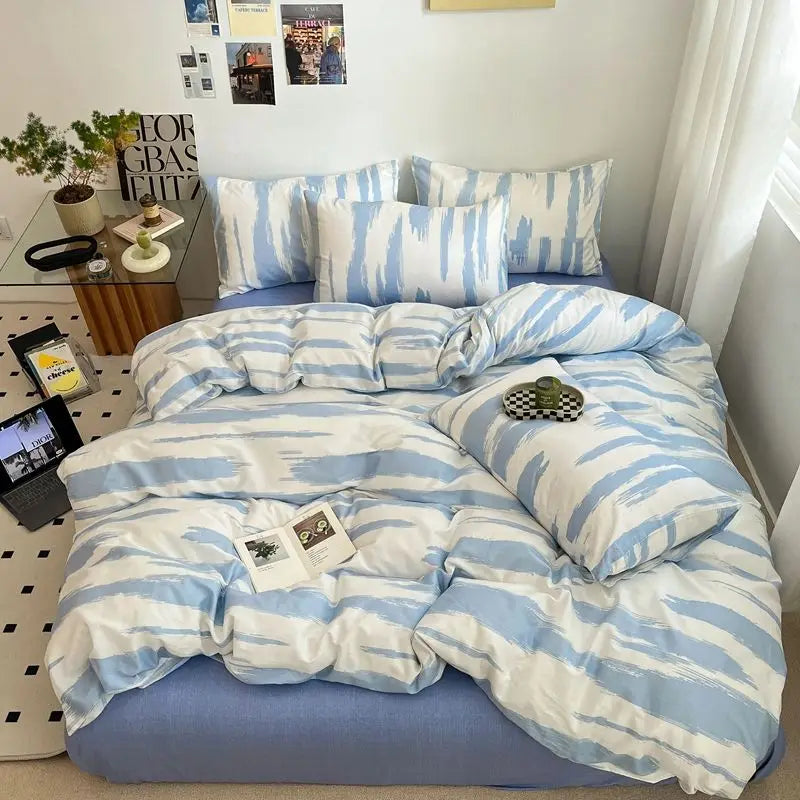 Afralia™ Nordic Cotton Bedding Set Duvet Cover with Sheets Single Queen Decor