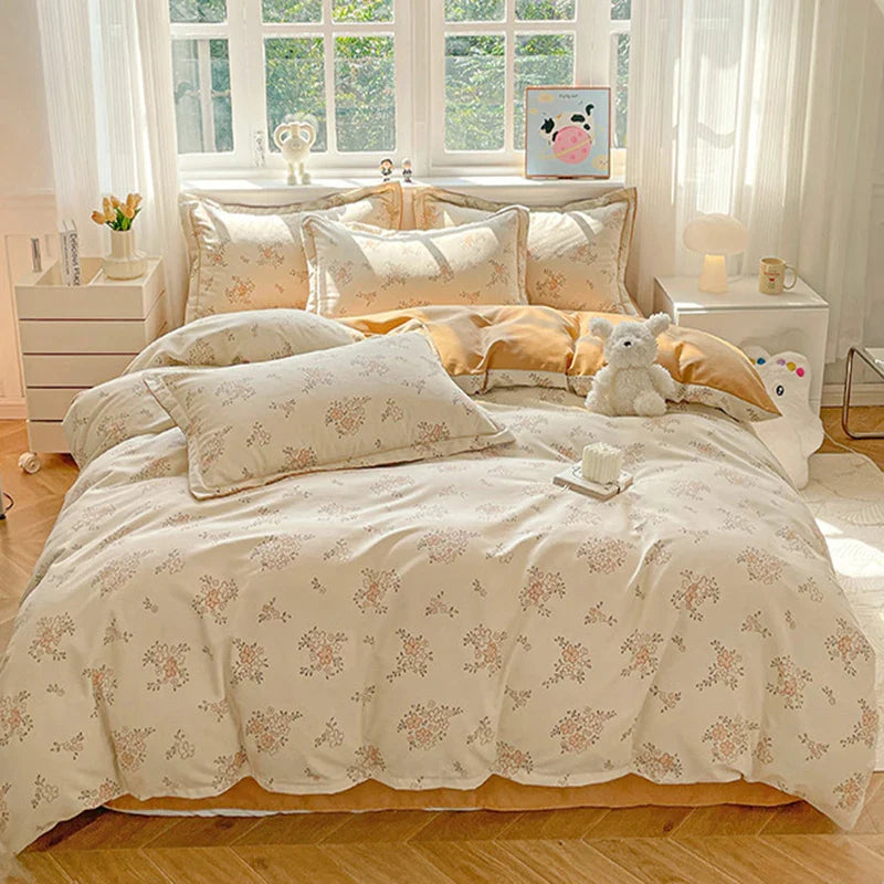 Afralia™ Plant Printed Cotton Brushed Duvet Cover Set for Double Bed