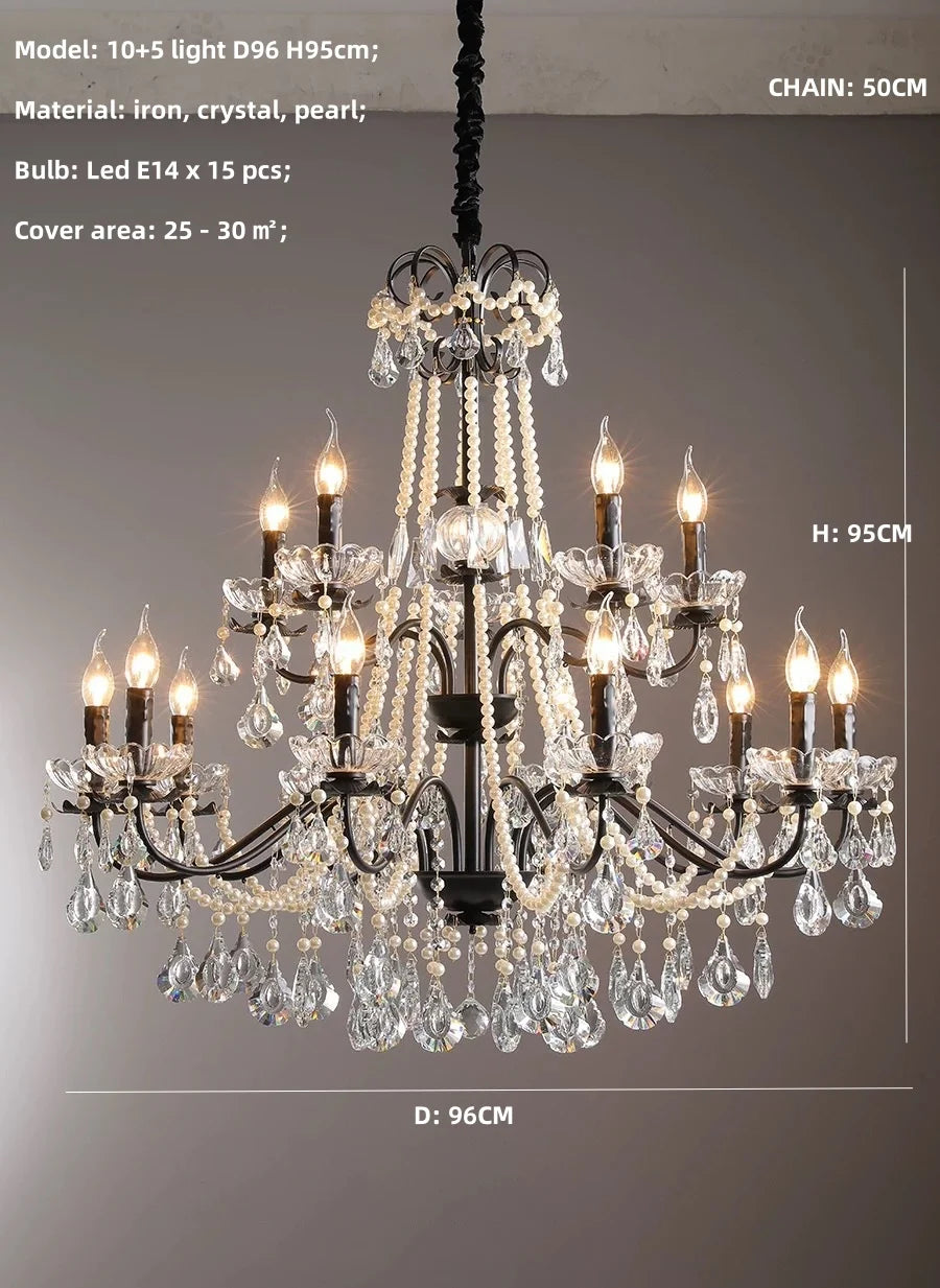 Afralia™ Black Crystal Chandelier Foyer Pendant Lights for Art Decor Luminarias