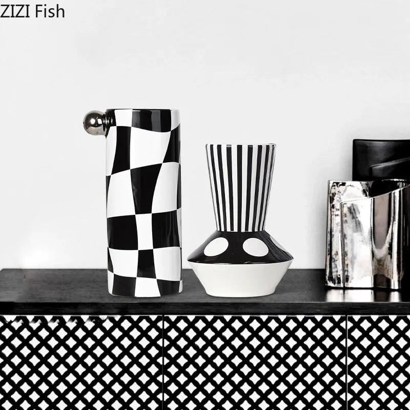 Afralia™ Striped Ceramic Vase - Geometric Pattern Room Decor