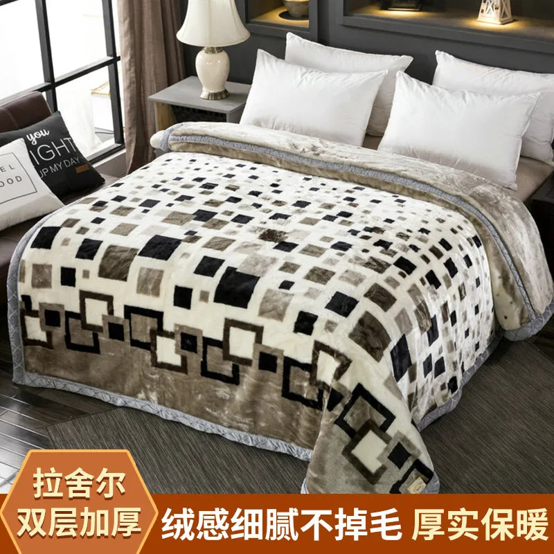 Afralia Winter Raschel Blanket: Double Layered Warm Flannel Bedding Blanket