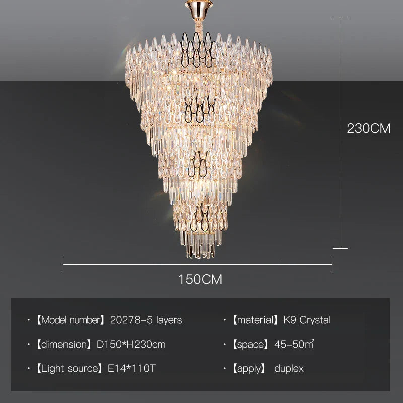Afralia™ Crystal LED Chandelier | Long Stairway Villa Light | Modern Luxury Post Lamp