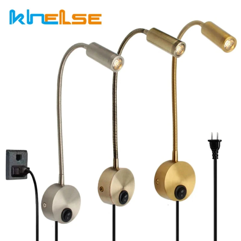 Afralia™ Bronze Gooseneck LED Wall Lamp Bedroom Bedside Sconce Spot Lighting