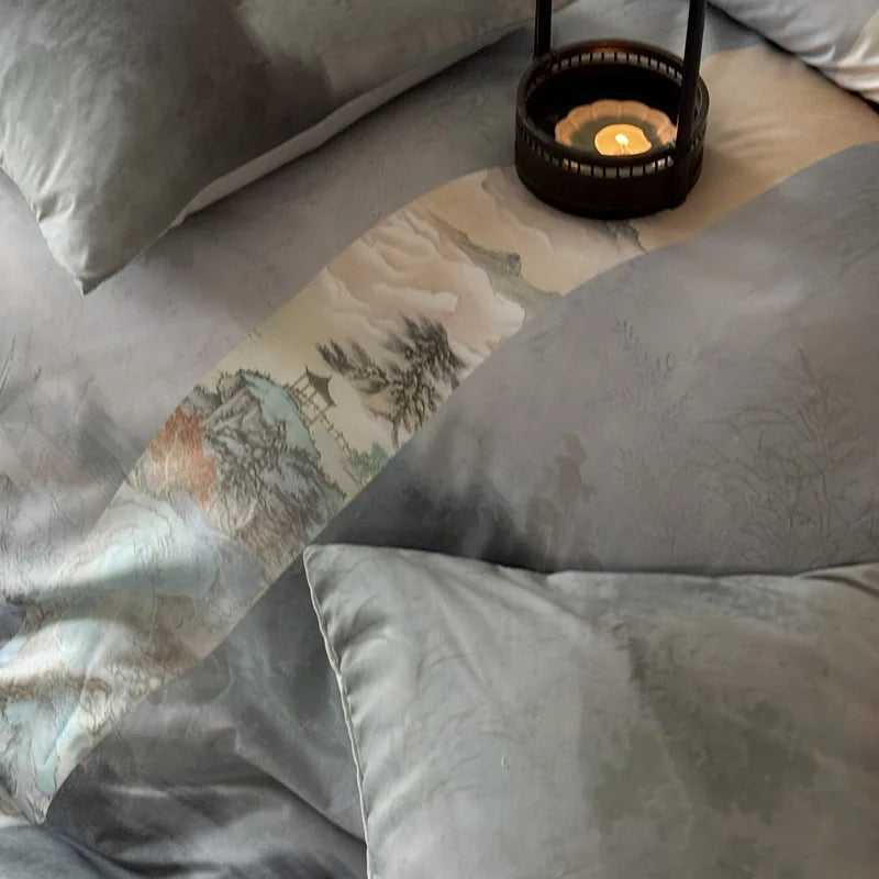 Afralia™ Chinese Digital Printing Bedding Set - Soft, Washed, Skin-Friendly Duvet Cover Kit