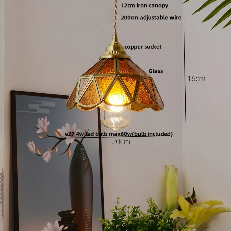 Afralia™ Copper Wire Glass Pendant Lamp Adjustable Vintage Style for Coffee Bar & Aisle