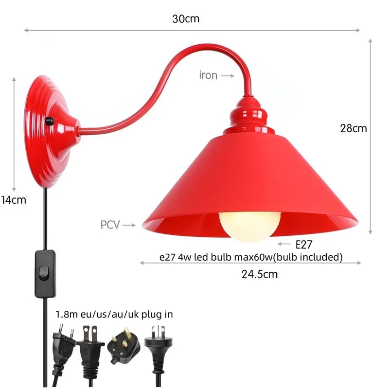 Afralia™ Vintage Loft Red Glass LED Wall Lamp for Indoor Living Spaces