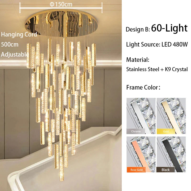 Afralia™ Large Crystal Luxury Chandelier for Living Room Dining Hall Stair Suspension