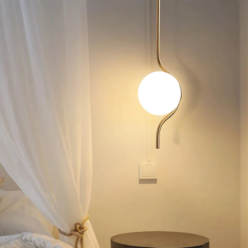 Afralia™ Milky White Glass Ball Pendant Lamp with LED E27 Bulb for Bedroom, Creative Sconces