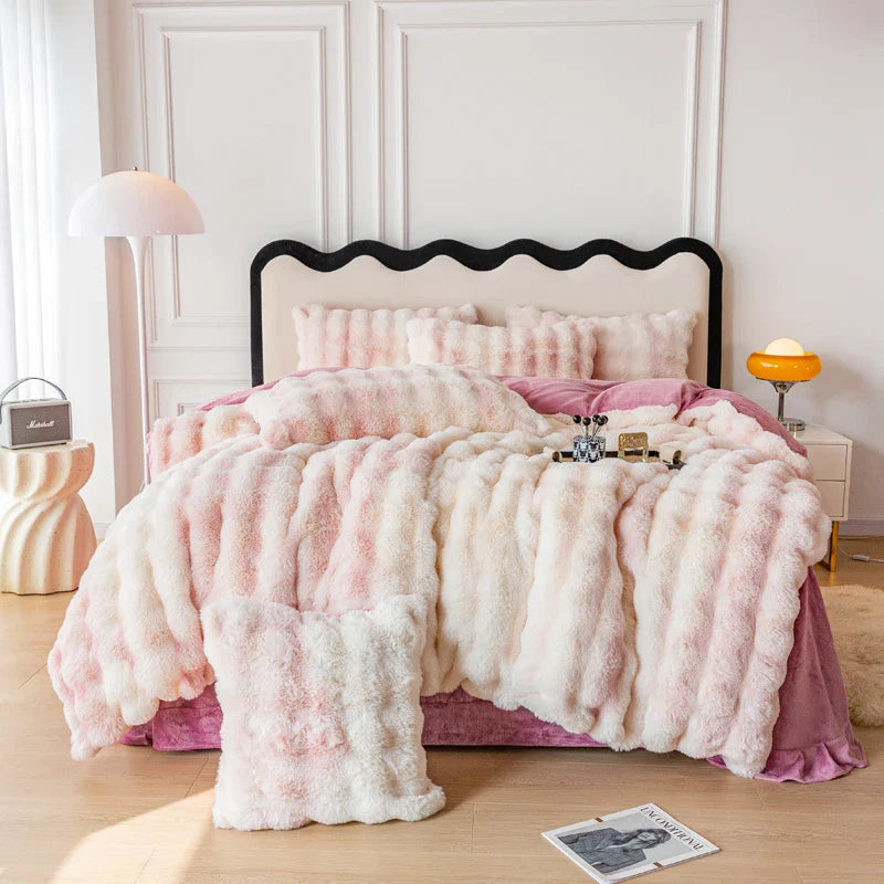 Afralia™ Velvet Faux Fur Bedding Set: Duvet, Sheet, Pillowcases - Gradient Warmth, Luxury Winter Collection