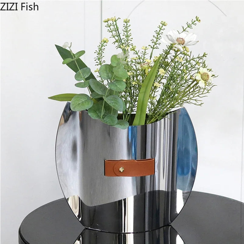 Afralia™ Silver Geometric Metal Vase for Stylish Flowers Arrangement and Room Decor