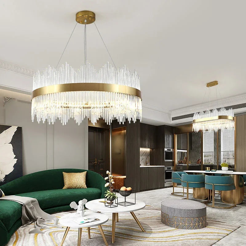 Afralia™ Gold LED Circle Crystal Chandelier: Elegant Home Pendant Lighting for Living Room, Bedroom, Kitchen