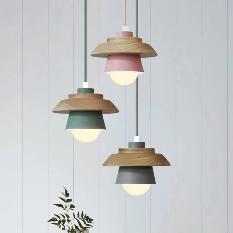 Afralia™ Macaron Nordic Wood Pendant Lights - Colorful Art Decor Ceiling Lamp