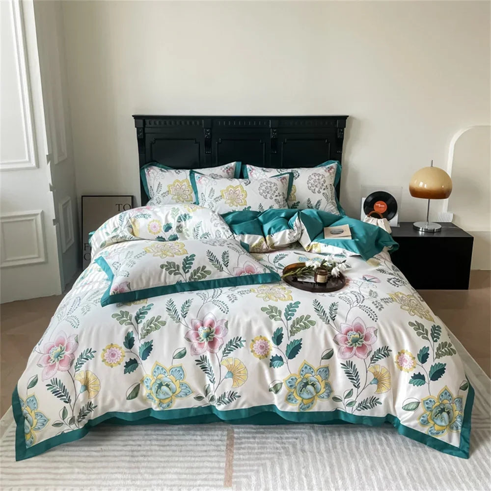 Afralia™ Yellow Lemon Fruit Satin Egyptian Cotton Duvet Cover Set - Queen King Size