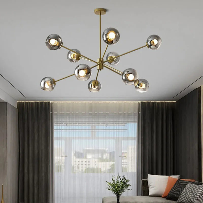 Afralia™ Glass Chandelier with Metal Frame for Parlor, Dining Room, and Bedroom Lighting