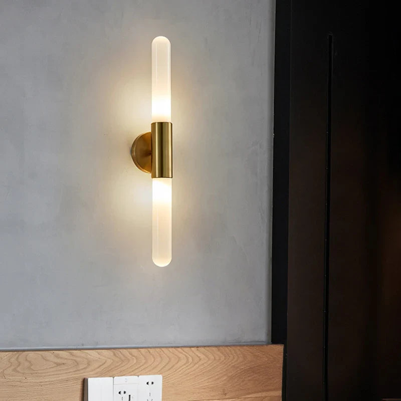 Afralia™ Gold Metal LED Sconce with Clear White Glass, E27, Minimalist Design