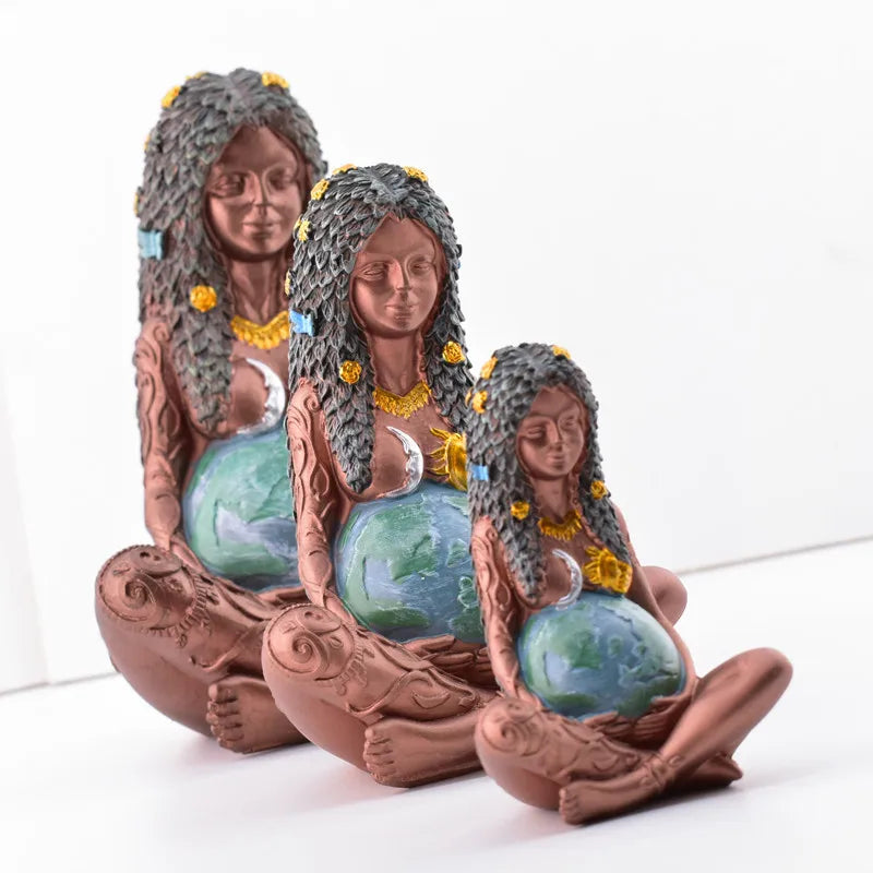 Afralia™ Gaia Mother Earth Lotus Yoga Pose Resin Figurine Decor for Home Nature Sculpture