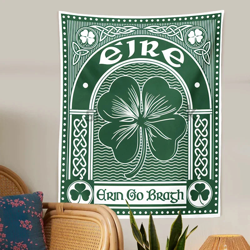 Afralia™ Clover Psychedelic Gothic Wall Tapestry St. Patrick's Day Celtic Art