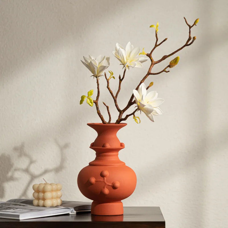 Afralia™ Chinese-style Retro Ceramic Vase, Handmade Relief Pot Flower Vase for Home Decor