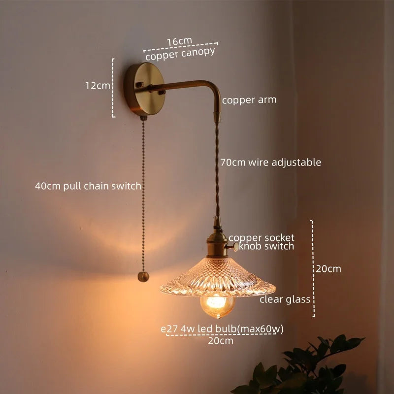 Afralia™ Nordic LED Glass Copper Wall Sconce Modern Living Room Bedroom Light