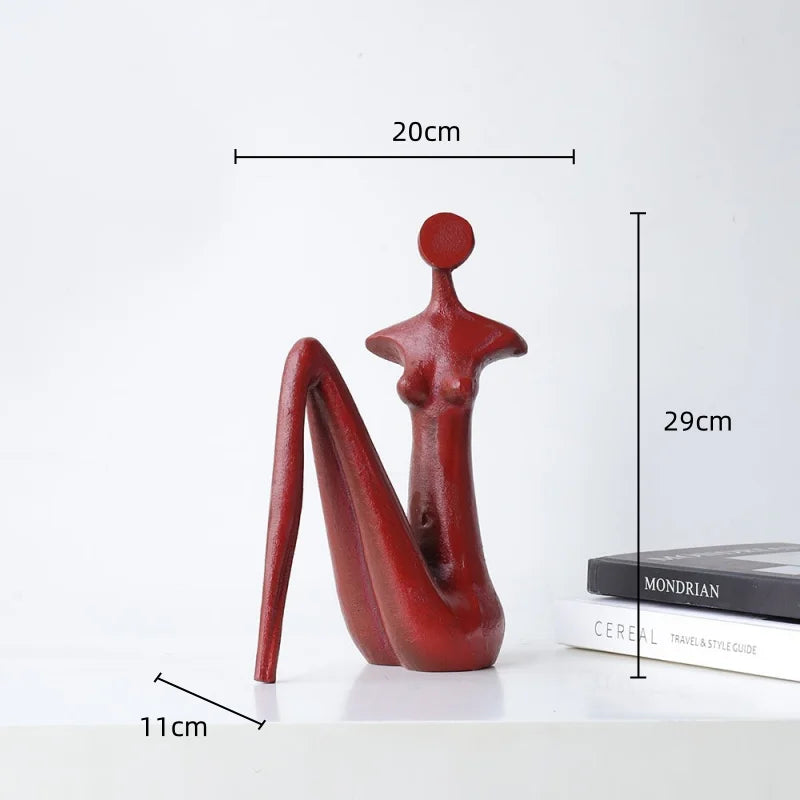 Afralia™ Abstract Black Metal Female Figure Sculpture Home Decor Accessory