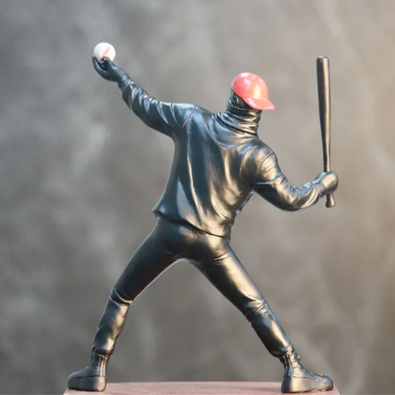 Afralia™ Resin Baseball Bat Thrower Sculptures Statue Collection Pop Modern Art Crafts