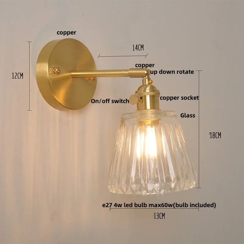 Afralia™ Nordic LED Wall Light Fixture Glass Up Down Rotate Copper Bedside Lamp