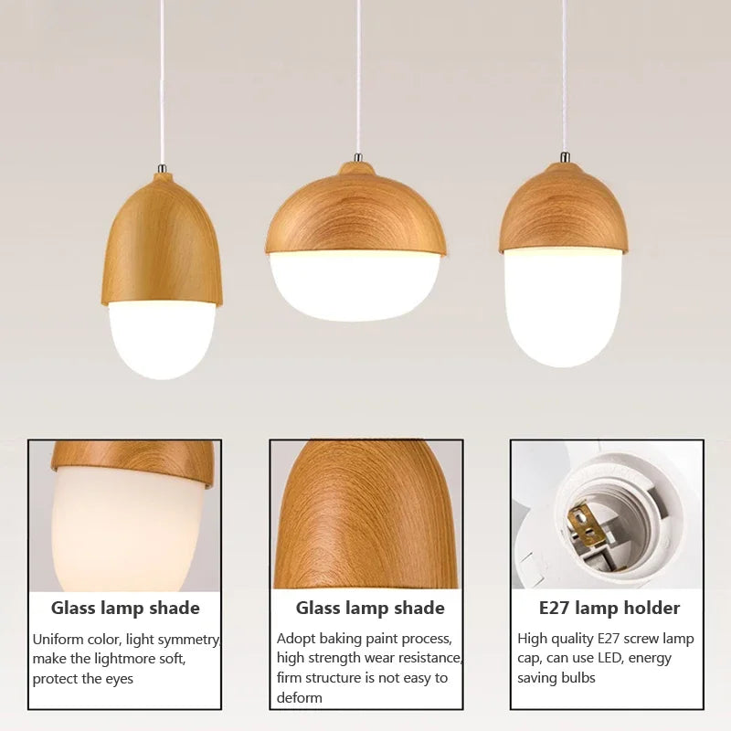 Afralia™ Wood Grain Pendant Light Nut | Single Head Iron Fixture for Home Dining Room