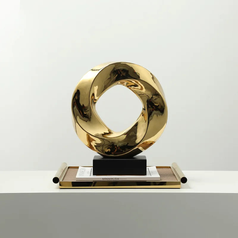 Afralia™ Geometric Gold Ring Hollow Decor Figurines Home Accessory