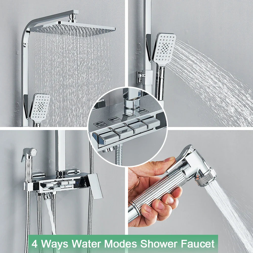 Afralia™ Digital Display Shower System with Thermostatic Control and Tub Spout