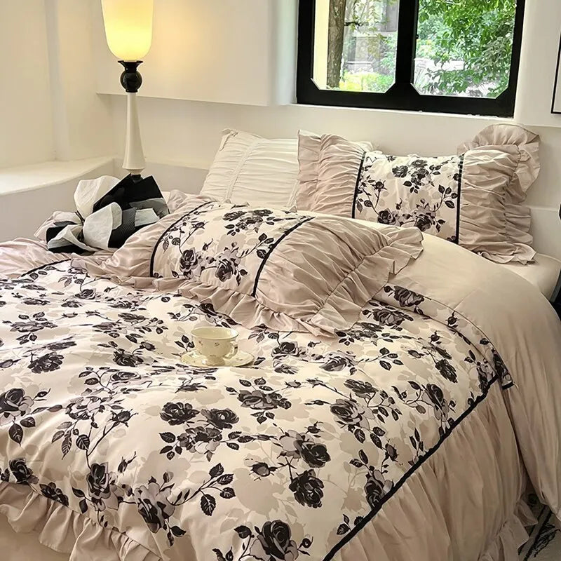 Afralia™ Lace Printed Duvet Cover Set - Elegant, Cozy Bedding for Single & Double Beds