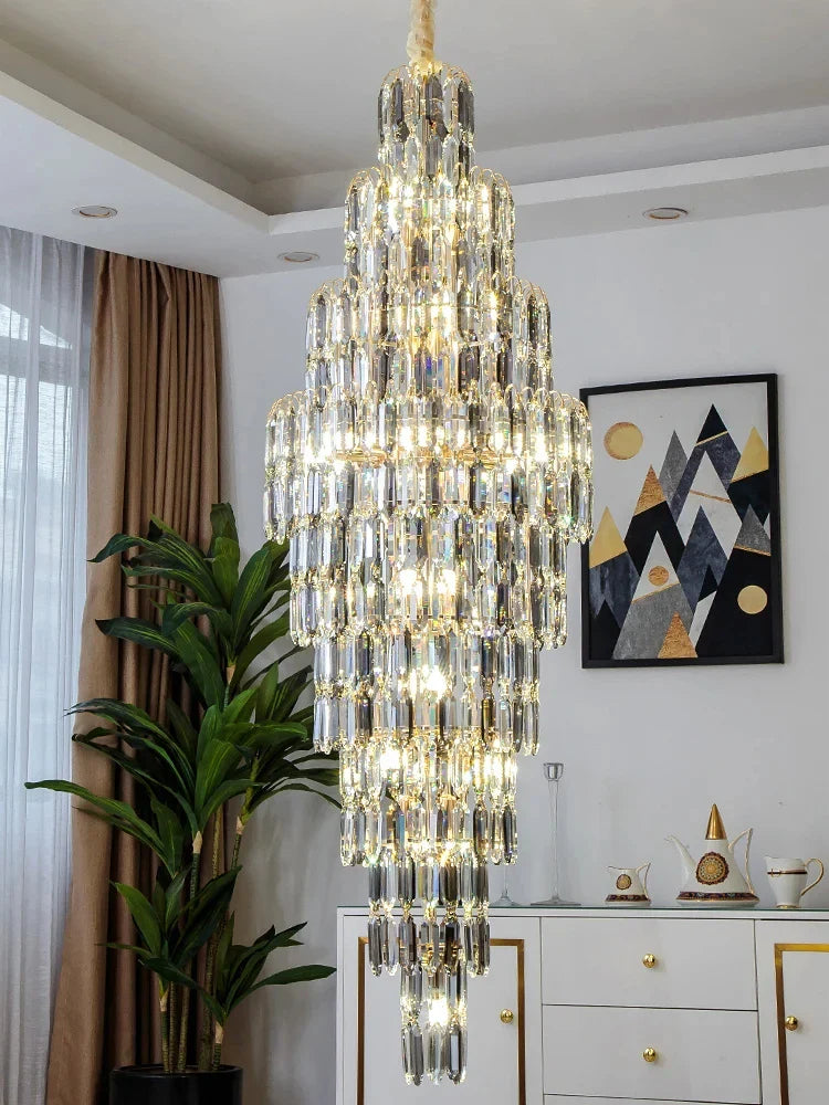 Afralia™ Crystal Luxury Chandelier for Villa Hotel Living Room Spiral Staircase