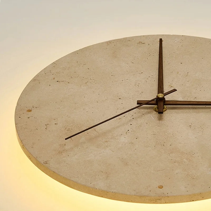 Afralia™ Vintage Wabi Sabi Yellow Travertine LED Wall Clock for Home and Bedroom