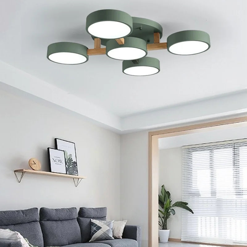 Afralia™ Nordic Wood Macaron Ceiling Chandelier LED Light