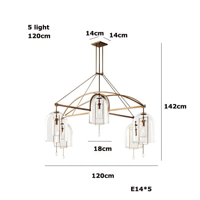Afralia™ LED Brass Glass Chandelier Pendant Light for Living Room