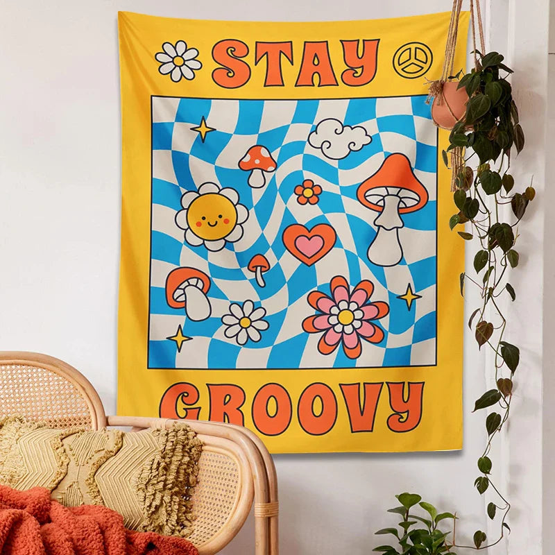 Afralia™ Groovy Mushroom Tapestry: Retro Psychedelic Hippie Wall Decor