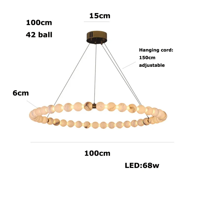 Afralia™ Alabaster Marble Pearl Drop LED Chandelier for Foyer Villa