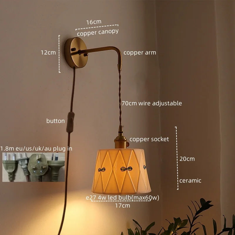 Afralia™ Ceramic Copper LED Wall Sconce Light, Modern Nordic Design for Living Room, Bedroom, Bathroom