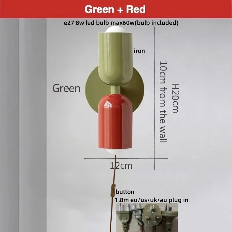 Afralia™ LED Wall Lights Colorful Iron Double Heads Modern Bedside Lamp