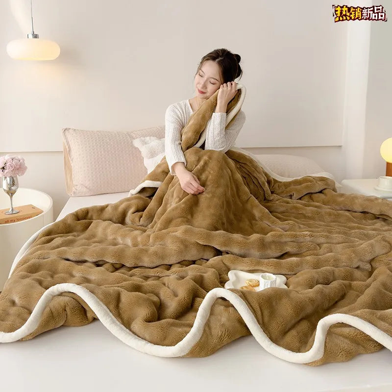 Afralia™ Rabbit Faux Fur Plush Blanket | Double-Sided Winter Sofa Cover & Bed Throw