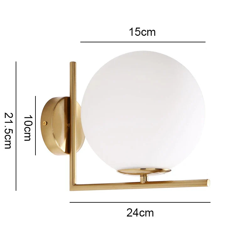 Afralia™ Gold Glass Ball Wall Sconce LED Round Ball Wall Lamp